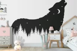 Wallpaper illustration children wolf trees night-76