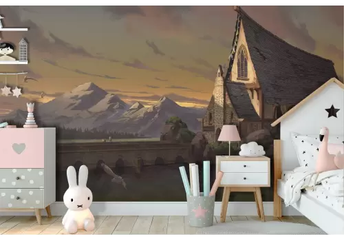 Carta da Parati illustrazione casa fantasy dark 2