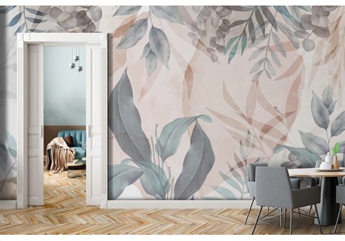 Living room wallpaper stylized leaves design 2