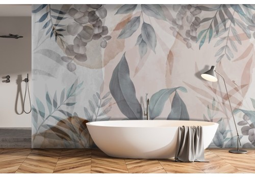 Living room wallpaper stylized leaves design