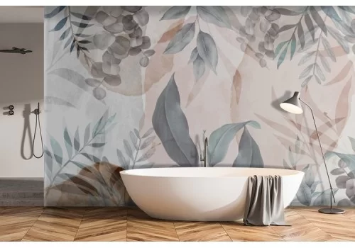 Living room wallpaper stylized leaves design