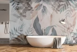 Living room wallpaper stylized leaves design