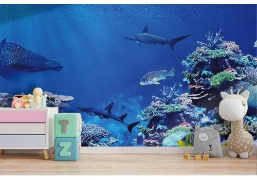 Underwater marine nature wallpaper with fish and corals-0114