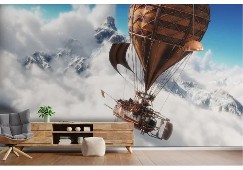 Carta da Parati mongolfiera fantasy montagna paesaggio