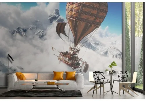 Fantasy hot air balloon mountain landscape wallpaper 2