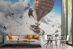 Fantasy hot air balloon mountain landscape wallpaper