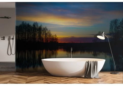 Carta da Parati paesaggio foresta su lago-0123