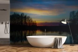 Carta da Parati paesaggio foresta su lago-0123