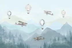 Carta da Parati Bambini Paesaggi Razzi aerei mongolfiere