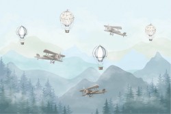 Children's Wallpaper Landscapes Rockets airplanes hot air balloons