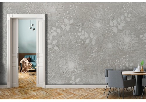 Carta da Parati fiori e foglie natura grigio vintage-0126