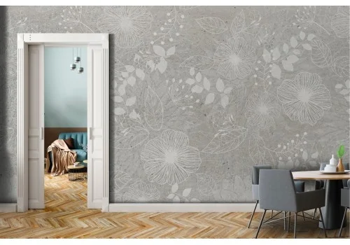 Wallpaper flowers and leaves nature grey vintage-0126