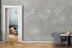 Carta da Parati fiori e foglie natura grigio vintage-0126