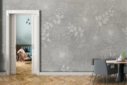 Wallpaper flowers and leaves nature grey vintage-0126