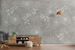 Carta da Parati fiori e foglie natura grigio vintage-0126