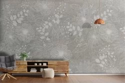 Carta da Parati fiori e foglie natura grigio vintage-0126