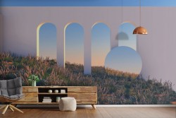 Wallpaper modern architecture landscape 3D-0127
