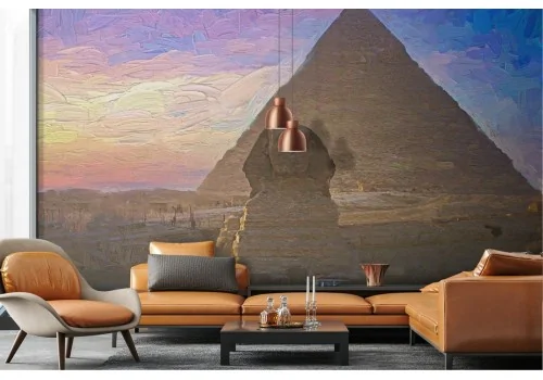 Wallpaper painted pyramid and sphinx Egypt 2