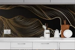 Carta da Parati Decorazione luxury foglie oro fondo nero-0145
