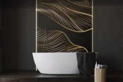 Carta da Parati Decorazione luxury foglie oro fondo nero-0145