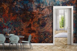 Vintage Wallpaper Decoration Red Flowers-0163