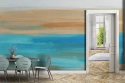 Carta da Parati azzurro e sabbia dipinto moderno-0167