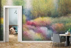 Wallpaper meadow with flowers in the painted forest