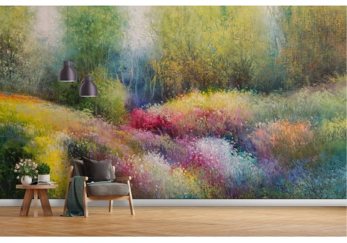 Wallpaper meadow with flowers in the painted forest 2