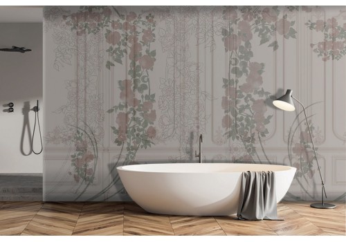 Refined vintage boiserie wallpaper with flowers-0177