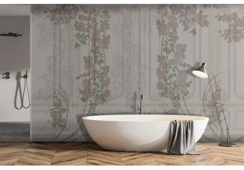 Refined vintage boiserie wallpaper with flowers-0177