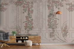 Vintage Wood Flowers Wallpaper