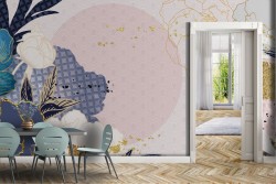 Wallpaper flowers gold, white and pink finishes nature-0184