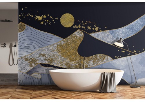 Abstract landscape wallpaper golden and blue mountain-0185