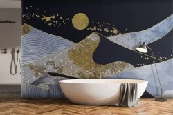 Abstract landscape wallpaper golden and blue mountain-0185