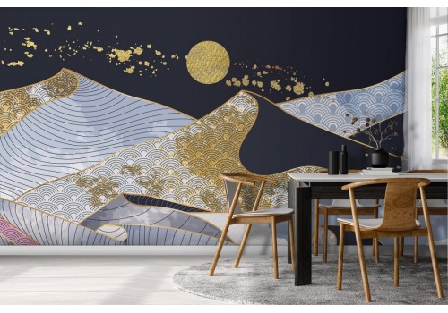 Abstract landscape wallpaper golden and blue mountain-0185 2