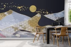 Abstract landscape wallpaper golden and blue mountain-0185