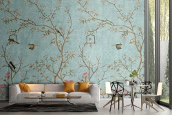 Carta da Parati fiori e uccelli natura anni '50 vintage