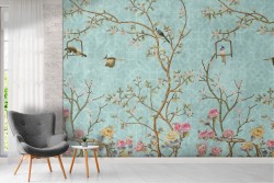 Carta da Parati fiori e uccelli natura anni '50 vintage