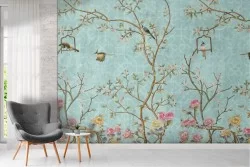 Carta da Parati fiori e uccelli natura anni '50 vintage