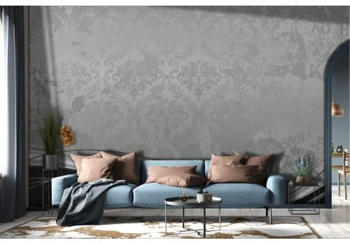 Damask gray wallpaper and vintage black waves-0191