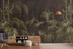Carta da Parati foglie tropicali natura vintage marrone-0196