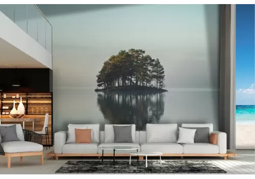 Carta da Parati isolotto con alberi nel lago paesaggio