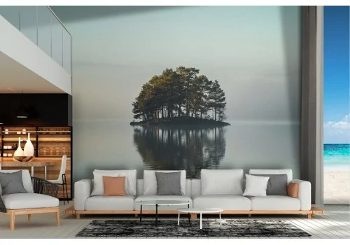 Carta da Parati isolotto con alberi nel lago paesaggio