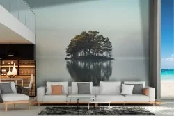 Carta da Parati isolotto con alberi nel lago paesaggio