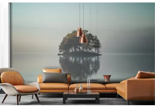 Carta da Parati isolotto con alberi nel lago paesaggio 2