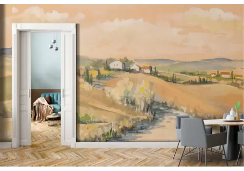 Wallpaper countryside hills landscape painting