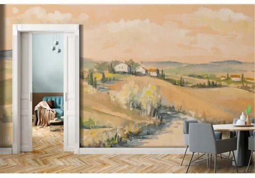 Wallpaper countryside hills landscape painting
