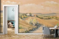 Wallpaper countryside hills landscape painting