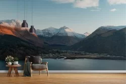 Carta da Parati montagna innevata sul lago paesaggio-0210