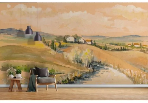 Carta da Parati campagna colline paesaggio dipinto 2